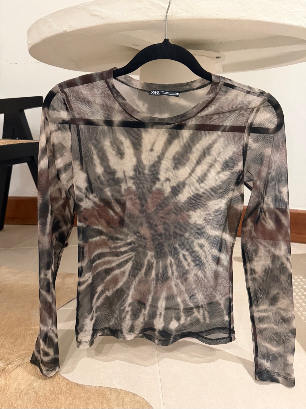 Zara Tie-Dye Mesh Long-Sleeve Top